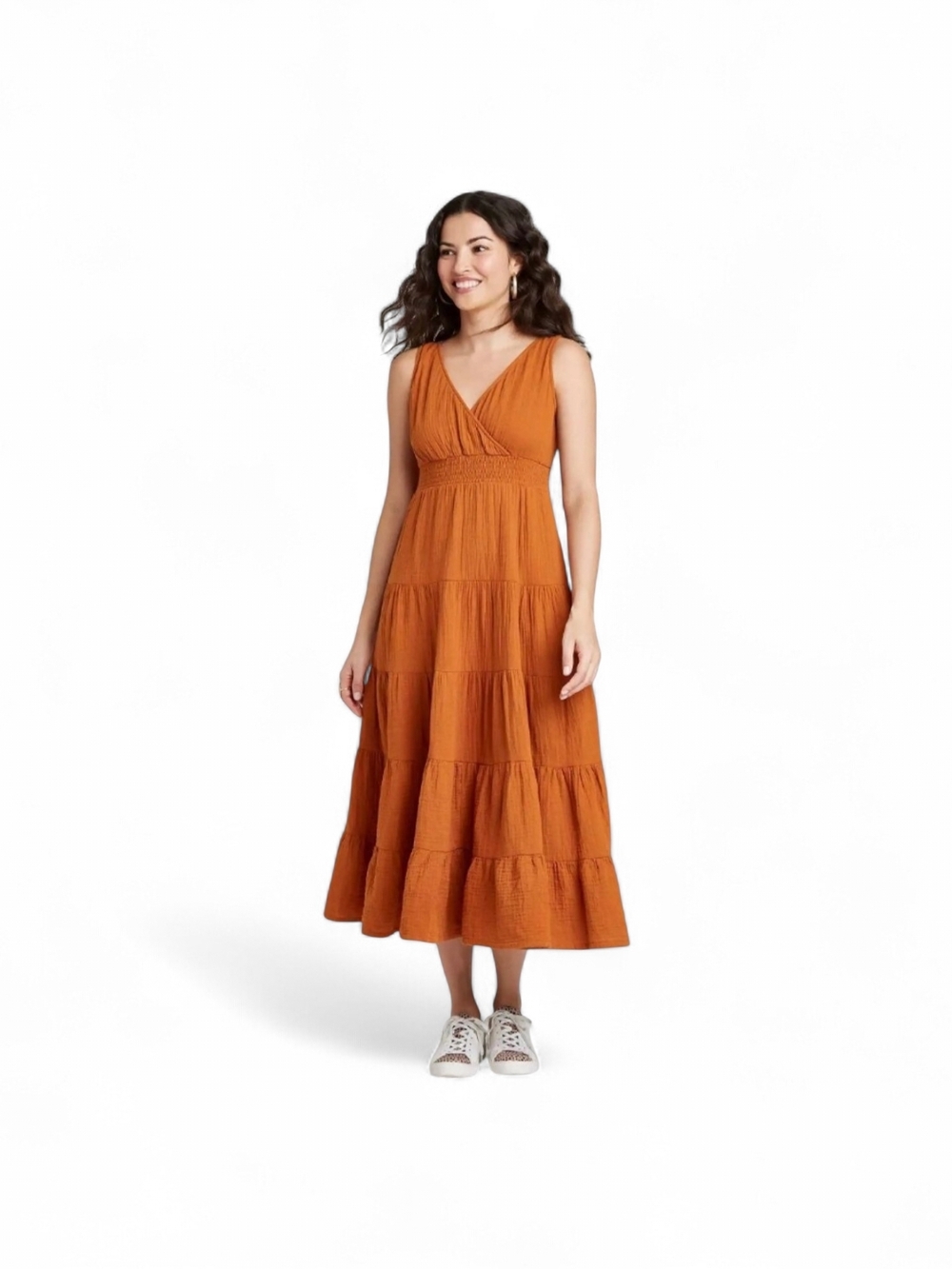 Universal Thread Sleeveless Tiered Maxi Dress in Rust Orange